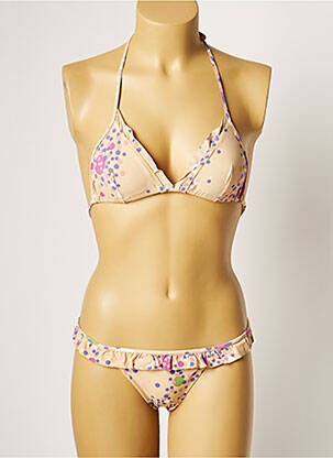 Maillot de bain 2 pièces fermeture clip haut triangles beige KRISTINA TI femme