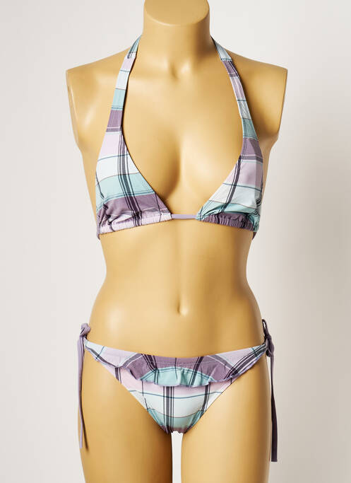 Maillot de bain 2 pièces fermeture liens à nouer haut triangles violet D NU D femme