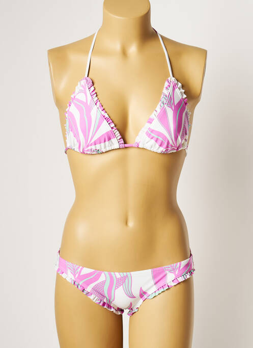 Maillot de bain 2 pièces fermeture liens à nouer haut triangles rose MANUEL CANOVAS femme