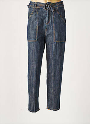 Pantalon chino fermeture zippée sous rabat boutonné taille haute bleu LAUREN VIDAL femme