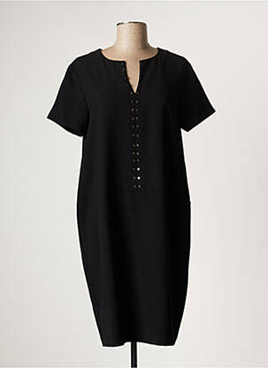 Robe mi-longue fermeture zippée au dos manches courtes noir LAUREN VIDAL femme