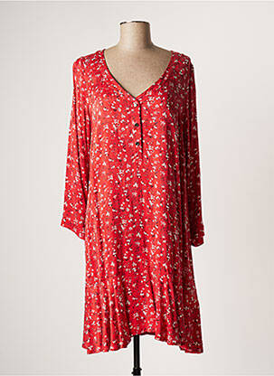 Robe mi-longue imprimé fleurs manches longues rouge LAUREN VIDAL femme