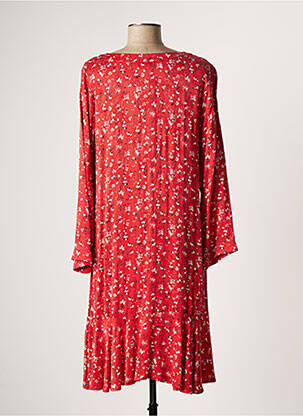 Robe mi-longue imprimé fleurs manches longues rouge LAUREN VIDAL femme