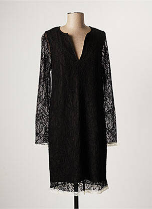 Robe mi-longue manches longues manches longues noir LAUREN VIDAL femme