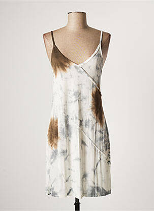 Robe mi-longue col v fines bretelles gris LAUREN VIDAL femme