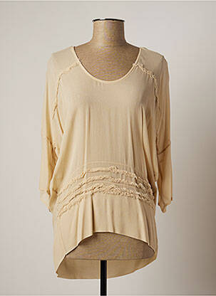 Blouse col rond manches 3/4 beige LAUREN VIDAL femme