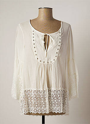 Blouse col rond manches longues blanc LAUREN VIDAL femme