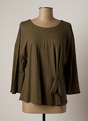 Blouse col rond manches longues vert LAUREN VIDAL femme