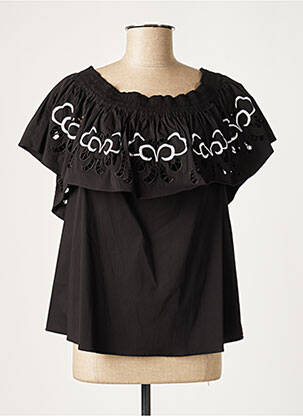 Blouse tissage popeline sans manche noir LAUREN VIDAL femme