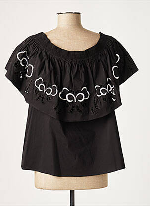 Blouse tissage popeline sans manche noir LAUREN VIDAL femme