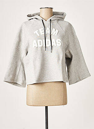 Sweat-shirt à capuche stretch manches 3/4 gris ADIDAS femme