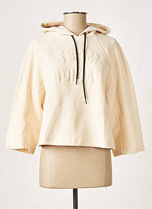 Sweat-shirt à capuche stretch manches 3/4 beige ADIDAS femme