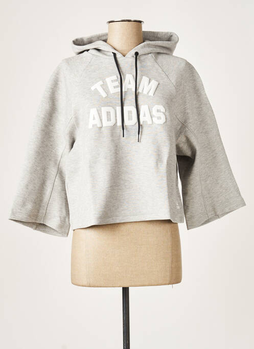 Sweat-shirt à capuche stretch manches 3/4 gris ADIDAS femme