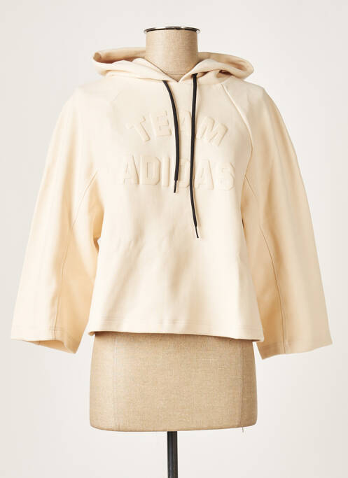 Sweat-shirt à capuche stretch manches 3/4 beige ADIDAS femme