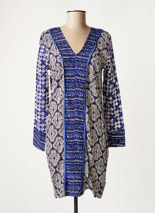 Robe mi-longue imprimé fantaisie manches longues bleu LA FIANCEE DU MEKONG femme