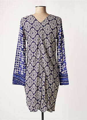 Robe mi-longue imprimé fantaisie manches longues bleu LA FIANCEE DU MEKONG femme