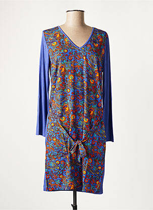 Robe mi-longue imprimé fantaisie manches longues bleu LA FIANCEE DU MEKONG femme