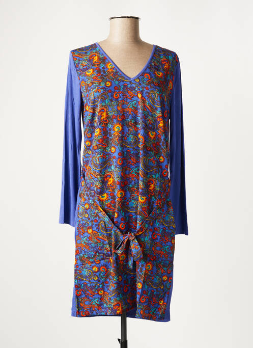 Robe mi-longue imprimé fantaisie manches longues bleu LA FIANCEE DU MEKONG femme