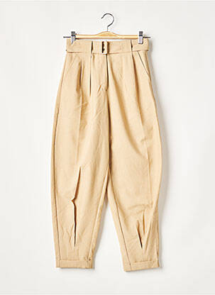 Pantalon large fermeture zippée sous rabat boutonné taille haute beige BERSHKA femme