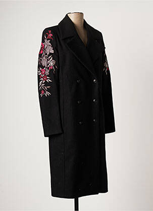 Manteau long tissage lainage sans capuche noir ONE STEP femme