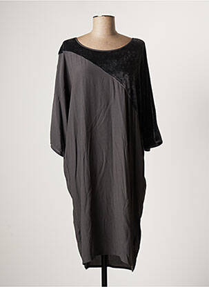 Robe mi-longue manches 3/4 manches 3/4 gris LA FEE MARABOUTEE femme
