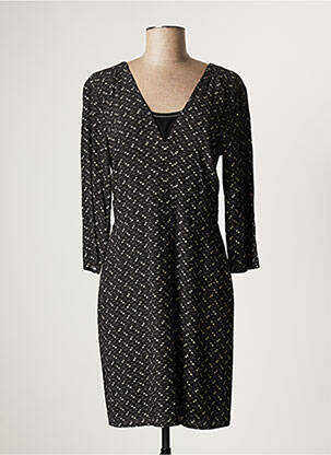 Robe mi-longue imprimé fantaisie manches longues noir ONE STEP femme