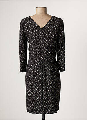 Robe mi-longue imprimé fantaisie manches longues noir ONE STEP femme