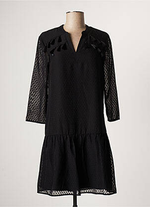 Robe mi-longue tissage crêpe manches longues noir ONE STEP femme