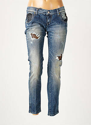 Jeans coupe slim broderie rivets taille basse bleu TAKE TWO femme