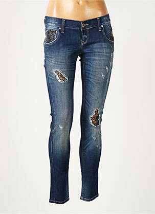 Jeans coupe slim broderie rivets taille basse bleu TAKE TWO femme