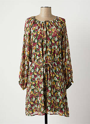 Robe mi-longue imprimé fleurs manches longues vert LA PETITE ETOILE femme