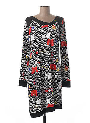 Robe mi-longue imprimé fantaisie manches longues noir MADO ET LES AUTRES femme