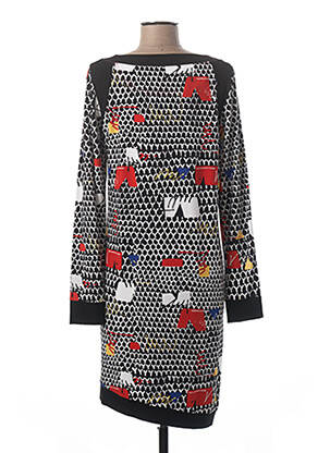 Robe mi-longue imprimé fantaisie manches longues noir MADO ET LES AUTRES femme