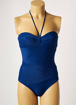 Maillot de bain 1 pièce effet matière satinée haut soutien-gorge moulé bleu LOU femme
