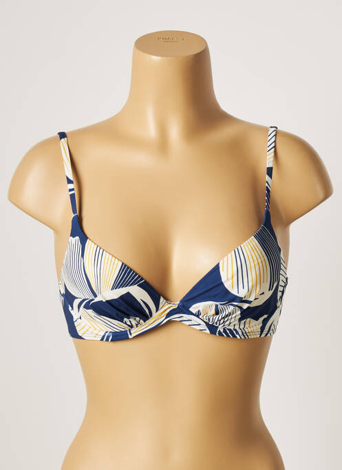Haut de maillot de bain stretch haut soutien-gorge moulé bleu LOU femme