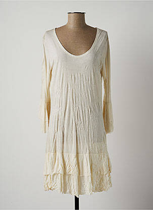 Robe mi-longue manches longues manches longues beige LAUREN VIDAL femme