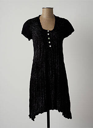 Robe courte coupe fluide manches courtes noir LAUREN VIDAL femme