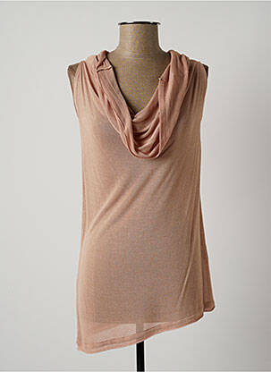 Pull tunique tissage chiné sans manche rose LAUREN VIDAL femme
