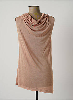 Pull tunique tissage chiné sans manche rose LAUREN VIDAL femme