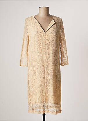 Robe mi-longue manches longues manches longues beige LAUREN VIDAL femme