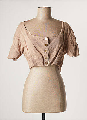 Gilet manches courtes resserrée sur le bas beige LAUREN VIDAL femme