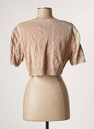 Gilet manches courtes finition bords-côtes beige LAUREN VIDAL femme