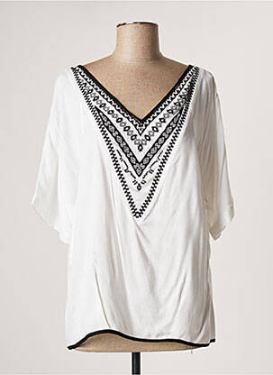 Blouse col v manches courtes blanc LAUREN VIDAL femme