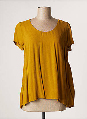 Top tissage crêpe manches courtes jaune LAUREN VIDAL femme