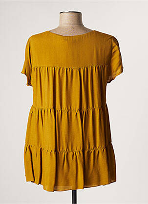 Top tissage crêpe manches courtes jaune LAUREN VIDAL femme