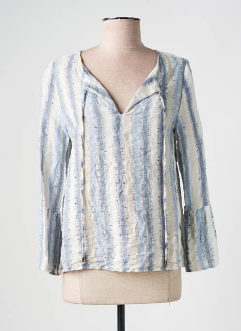 Blouse col rond manches longues bleu LAUREN VIDAL femme