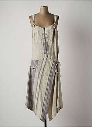 Robe mi-longue fermeture zippée au dos fines bretelles beige LAUREN VIDAL femme