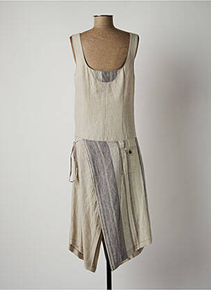 Robe mi-longue fermeture zippée au dos fines bretelles beige LAUREN VIDAL femme