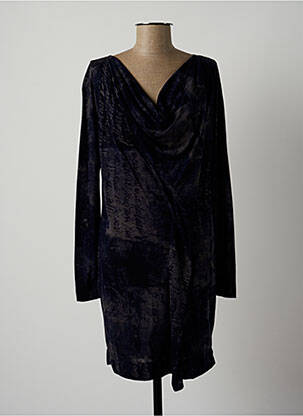 Robe mi-longue imprimé fantaisie manches longues bleu LAUREN VIDAL femme