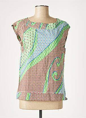 Blouse imprimé fantaisie sans manche vert ARELINE femme